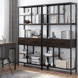 Rustic industrial storage bookshelf with two drawers