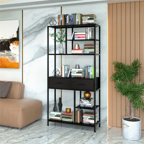 Rustic industrial storage bookshelf with two drawers