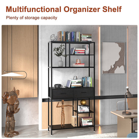 Rustic industrial storage bookshelf with two drawers