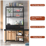 Rustic industrial storage bookshelf with two drawers