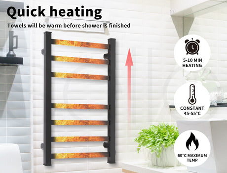 7-Bar Electric Heated Towel Rail in Black