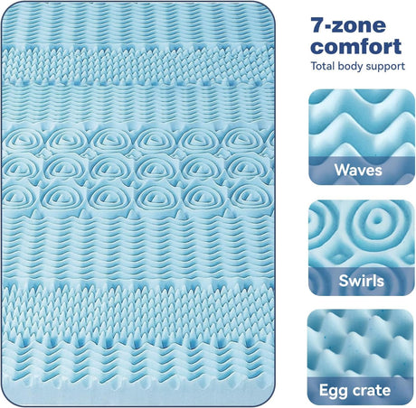 7-Zone Bamboo Memory Foam Mattress Topper — Breathable, Cooling Comfort — Allure Home Collections