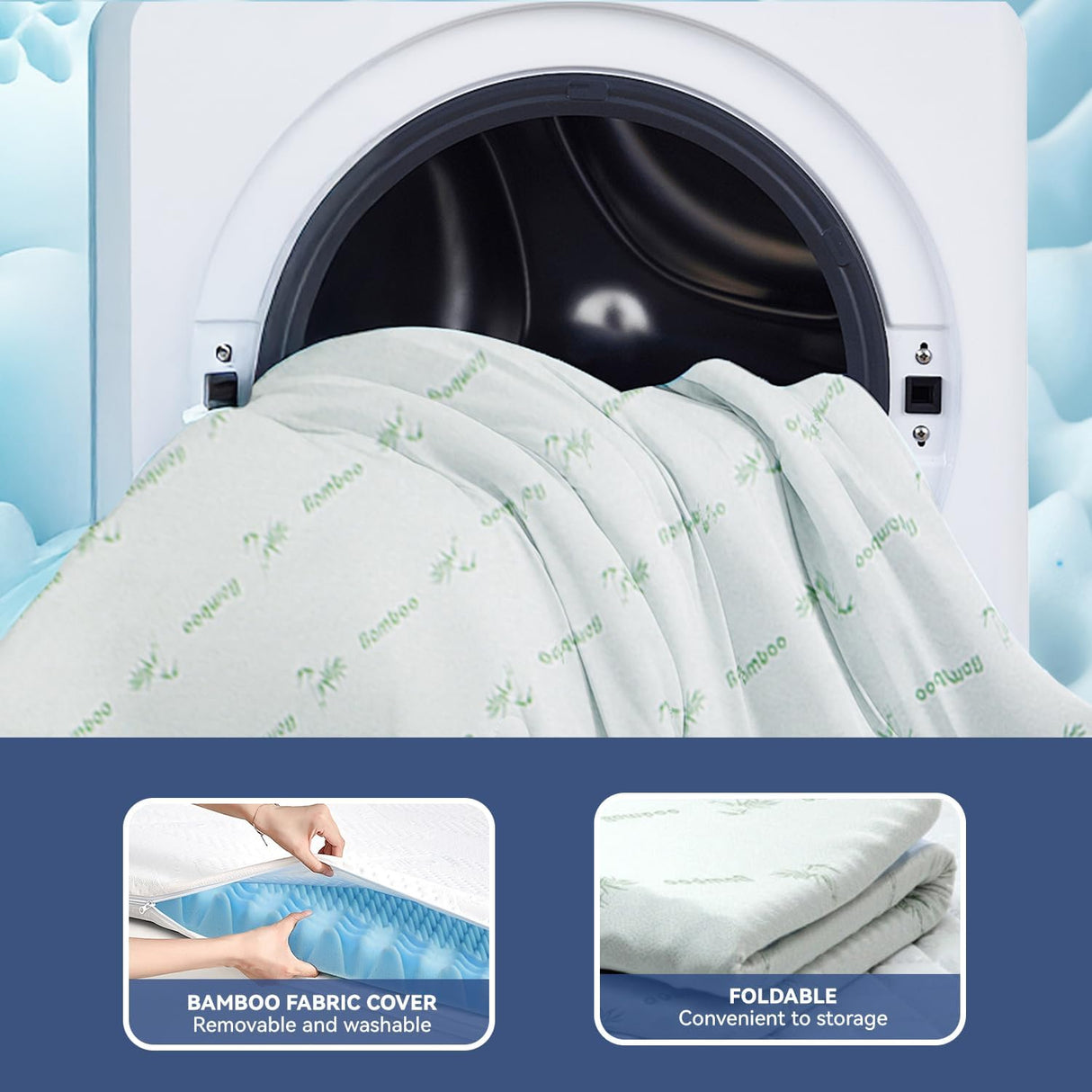 7-Zone Bamboo Memory Foam Mattress Topper — Breathable, Cooling Comfort — Allure Home Collections