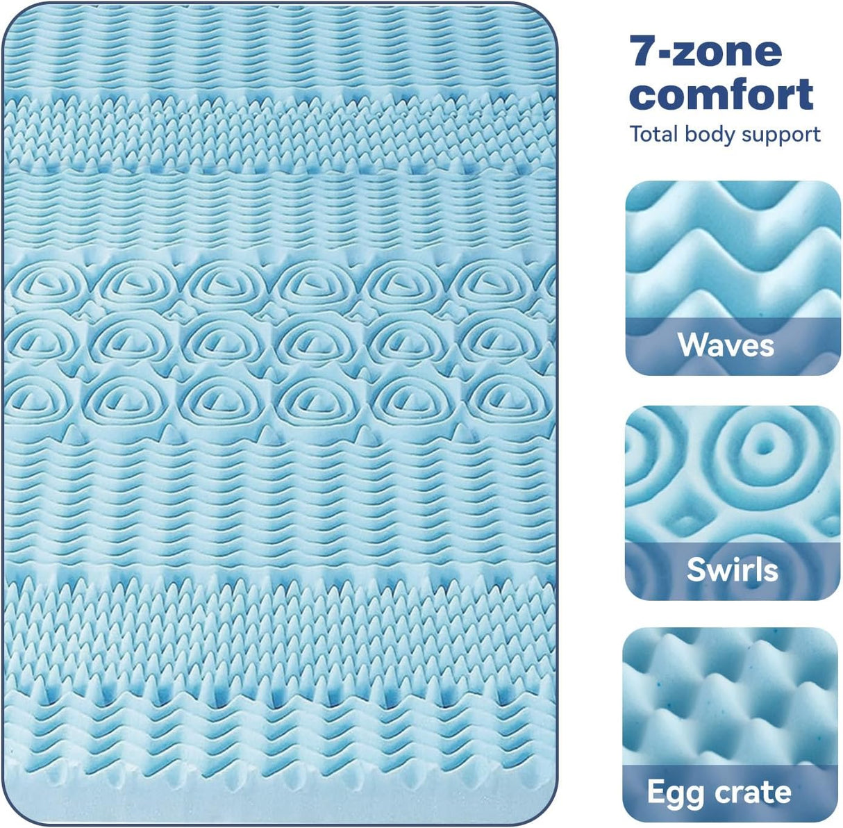 8cm 7-Zone Memory Foam Mattress Topper — King, Targeted Postural Support — Allure Home Collections
