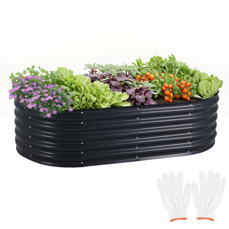 Oval Galvanised Steel Raised Garden Bed — 160 x 80 x 42cm — Allure Home Collections
