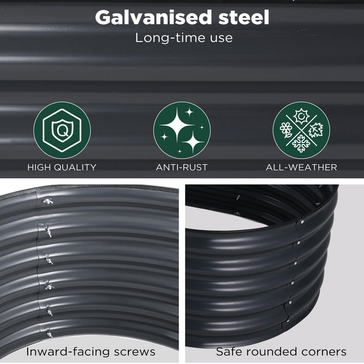 Oval Galvanised Steel Raised Garden Bed — 160 x 80 x 42cm — Allure Home Collections