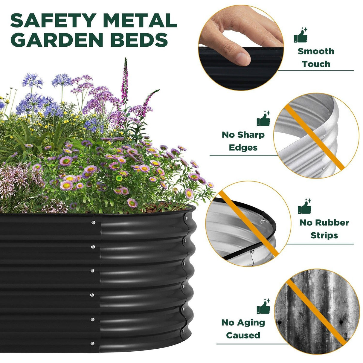 Oval Galvanised Steel Raised Garden Bed — 160 x 80 x 42cm — Allure Home Collections