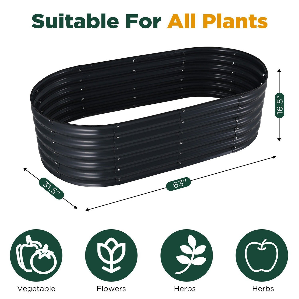 Oval Galvanised Steel Raised Garden Bed — 160 x 80 x 42cm — Allure Home Collections