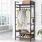 Three tier clothes rack with hanging rail and adjustable shelves