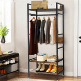 Three tier clothes rack with hanging rail and adjustable shelves