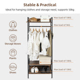 Three tier clothes rack with hanging rail and adjustable shelves