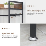 Three tier clothes rack with hanging rail and adjustable shelves