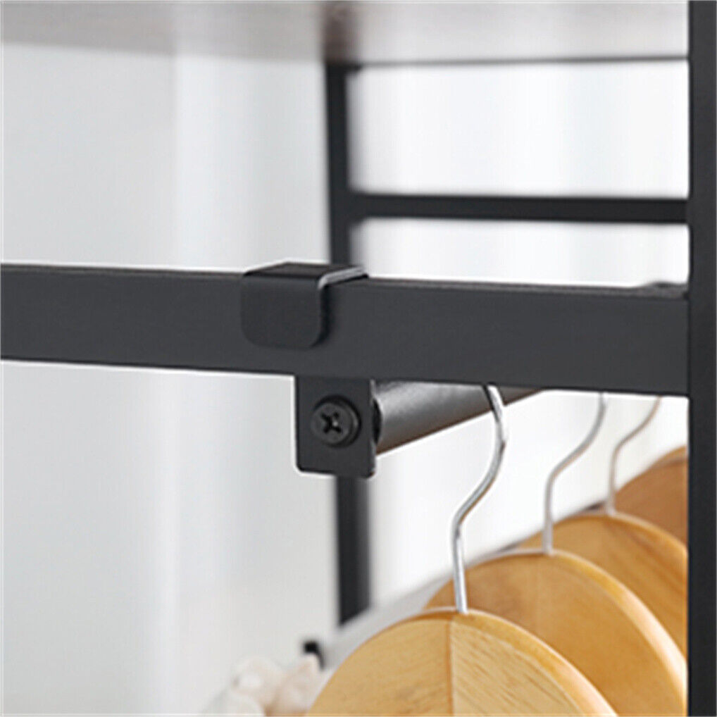 Three tier clothes rack with hanging rail and adjustable shelves