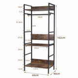Three tier clothes rack with hanging rail and adjustable shelves