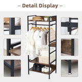 Three tier clothes rack with hanging rail and adjustable shelves