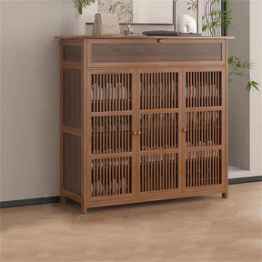 Wooden four tier shoe storage cabinet with three doors
