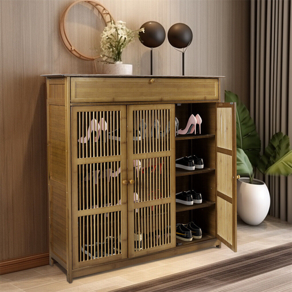 Wooden four tier shoe storage cabinet with three doors