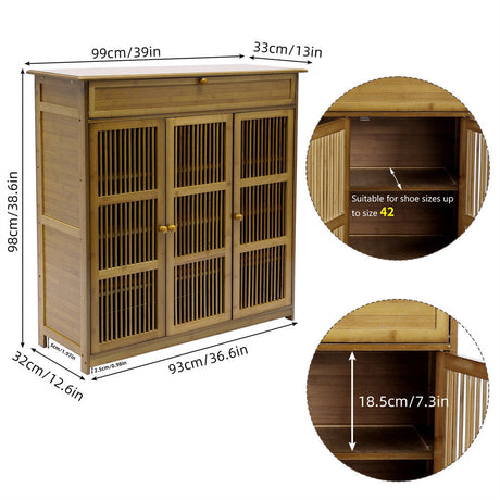 Wooden four tier shoe storage cabinet with three doors