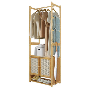 Bamboo clothes rack and coat stand with storage cabinet