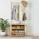 Elegant Bamboo Clothes Rack with Storage