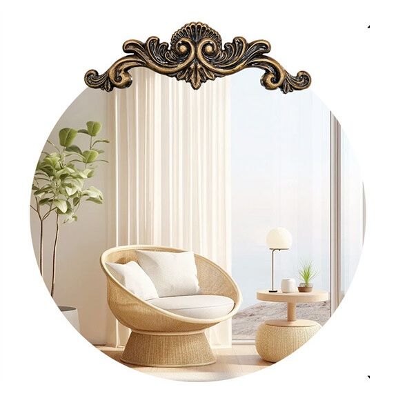 Baroque Antique Round Wall Mirror, Ornate D�cor, 90 x 94.5cm