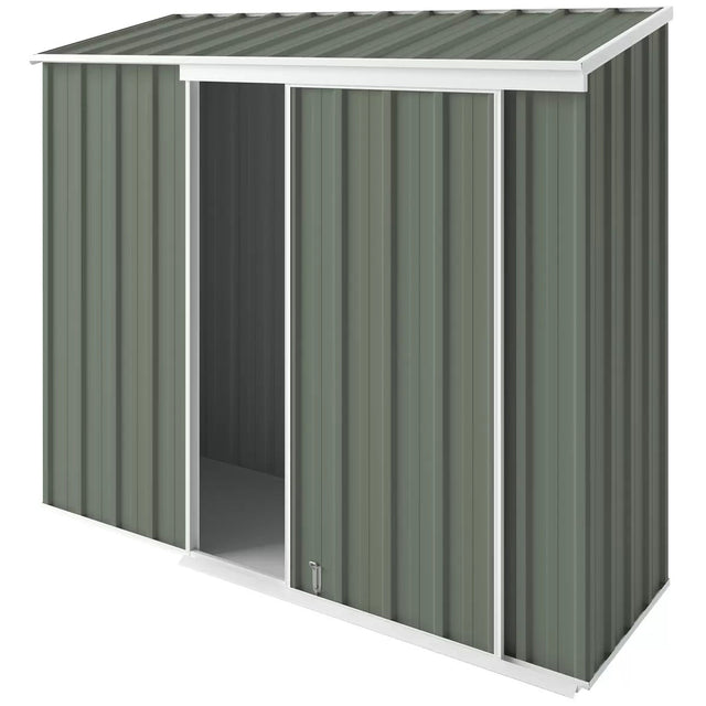 Narrow slider garden shed 2.25 x 0.78 m in mist green with sliding door