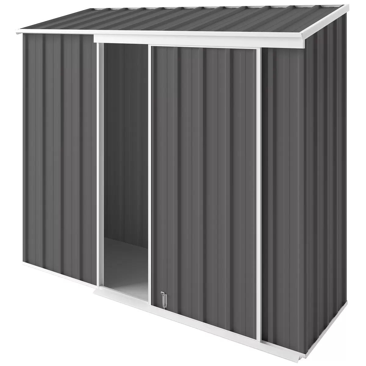 Narrow slider garden shed 2.25 x 0.78 m in slate grey with sliding door and ramp