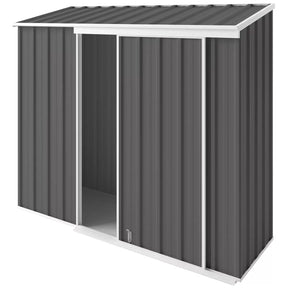 Narrow slider garden shed 2.25 x 0.78 m in slate grey with sliding door and ramp