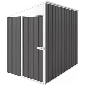Slate grey outdoor garden shed with skillion roof and single door