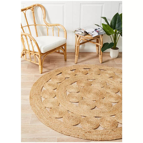 Hand Braided Jute Floor Rug Natural 150 x 150cm, view 3