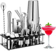 Sandringham 23 piece stainless steel cocktail shaker set on an acrylic stand
