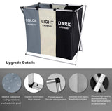 Three section 135L laundry hamper with aluminium frame