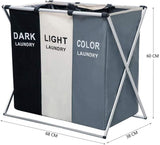 Three section 135L laundry hamper with aluminium frame