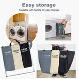 Three section 135L laundry hamper with aluminium frame