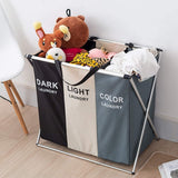 Three section 135L laundry hamper with aluminium frame