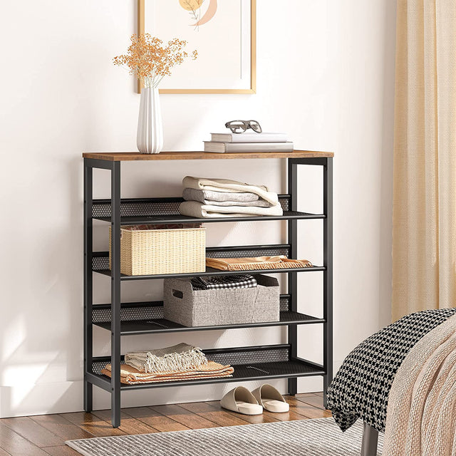 Industrial 5-Tier Shoe Rack and Storage Bench — Steel Frame, Versatile — Allure Home Collections