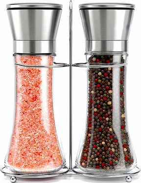 Favignana manual salt and pepper grinder set in stainless steel and glass