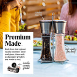 Favignana Salt and Pepper Grinder Set, Stainless Steel and Glass, Manual, Ceramic Core, 2pcs