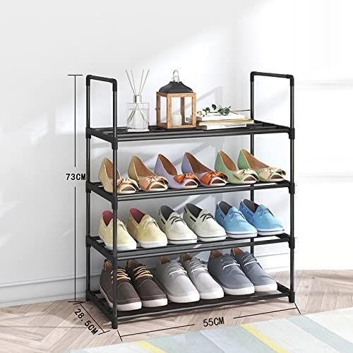 4-Tier Black Stainless Steel Shoe Rack — Up to 15 Pairs, 55cm — Allure Home Collections