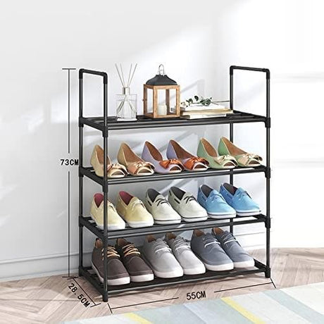 4-Tier Black Stainless Steel Shoe Rack — Up to 15 Pairs, 55cm — Allure Home Collections