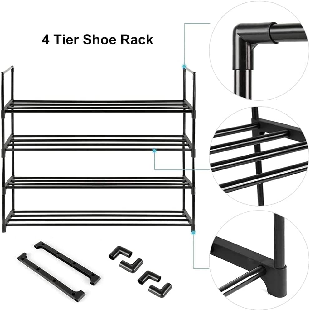 4-Tier Black Stainless Steel Shoe Rack — Up to 15 Pairs, 55cm — Allure Home Collections