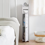 White toilet roll stand shown at 15 by 17 by 80 cm