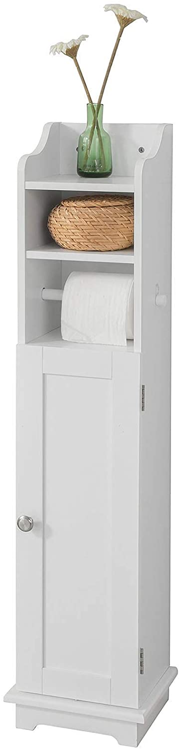 Freestanding MDF toilet paper cabinet with brush holder and storage shelves