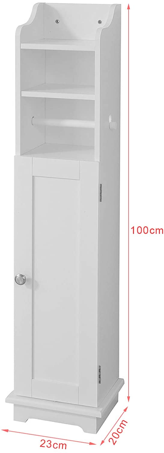 Freestanding MDF toilet paper cabinet with brush holder and storage shelves