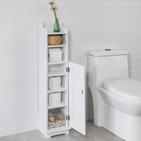 Freestanding MDF toilet paper cabinet with brush holder and storage shelves