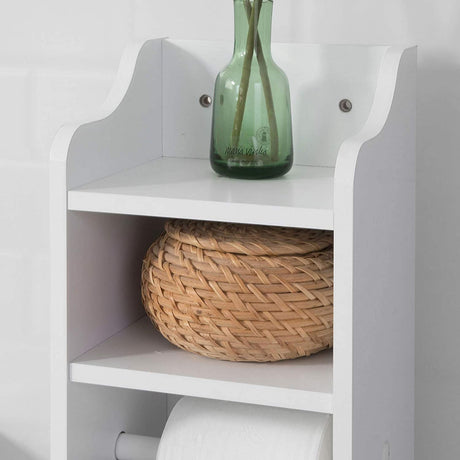 Freestanding MDF toilet paper cabinet with brush holder and storage shelves