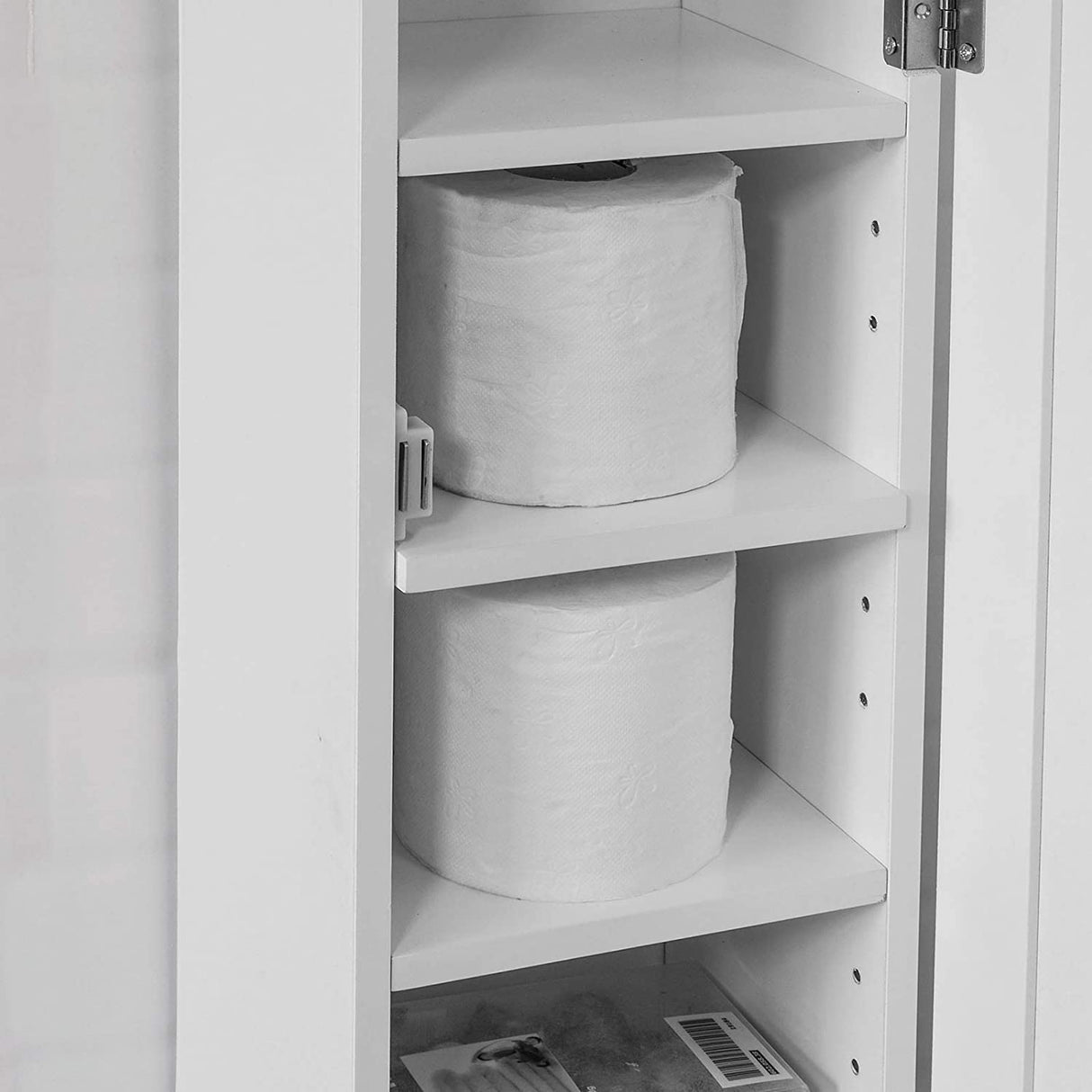 Freestanding MDF toilet paper cabinet with brush holder and storage shelves