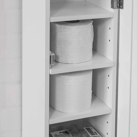 Freestanding MDF toilet paper cabinet with brush holder and storage shelves