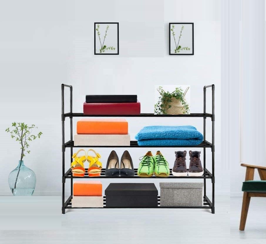 4-Tier Black Stainless Steel Shoe Rack — Up to 20 Pairs, 80cm — Allure Home Collections