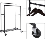 Industrial pipe clothes rack on wheels with double rail